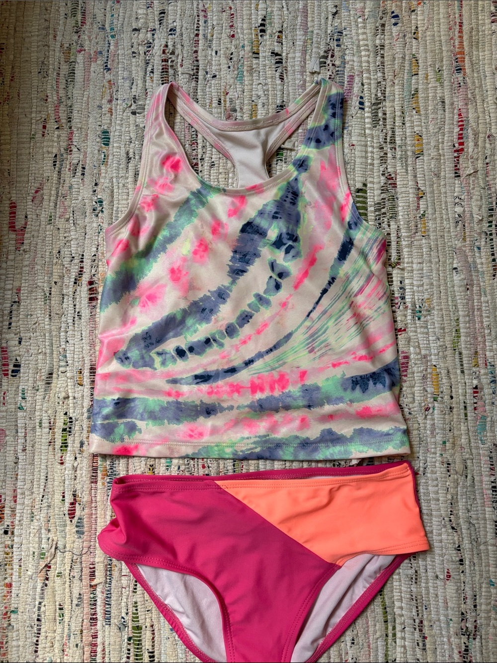 GAP Girls Tie-Dye Tankini Top & Old Navy Pink/Coral Bottoms